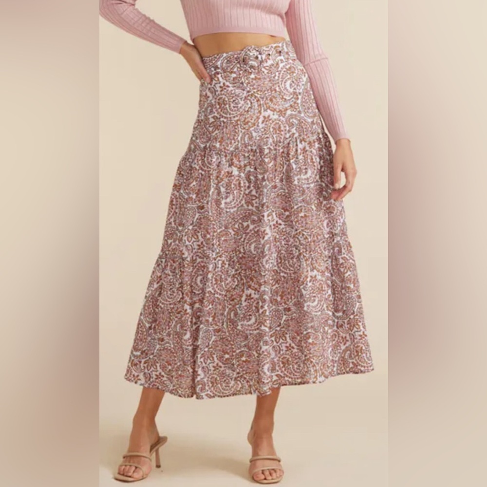 MINKPINK Pink Paisley Midi Skirt